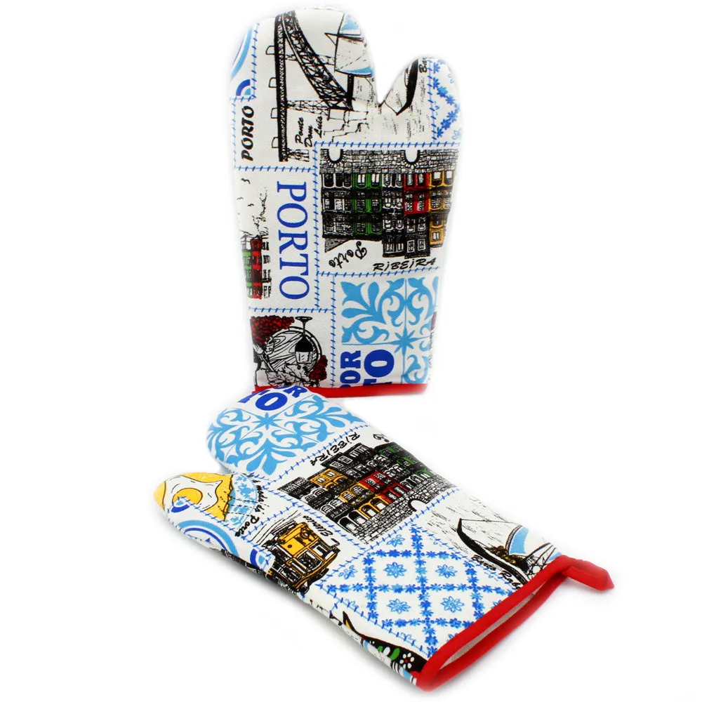 100% Cotton Porto City Themed Oven Mitts Set of 2 - Various Colors