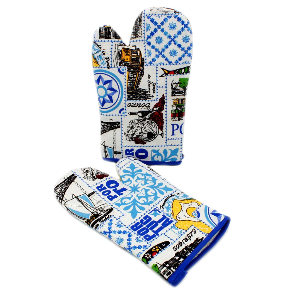 100% Cotton Porto City Themed Oven Mitts Set of 2 - Various Colors