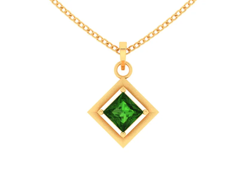 14k Diamond Shaped Gold Pendant With Green Stone