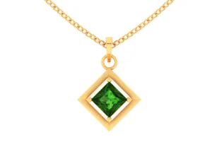 14k Diamond Shaped Gold Pendant With Green Stone