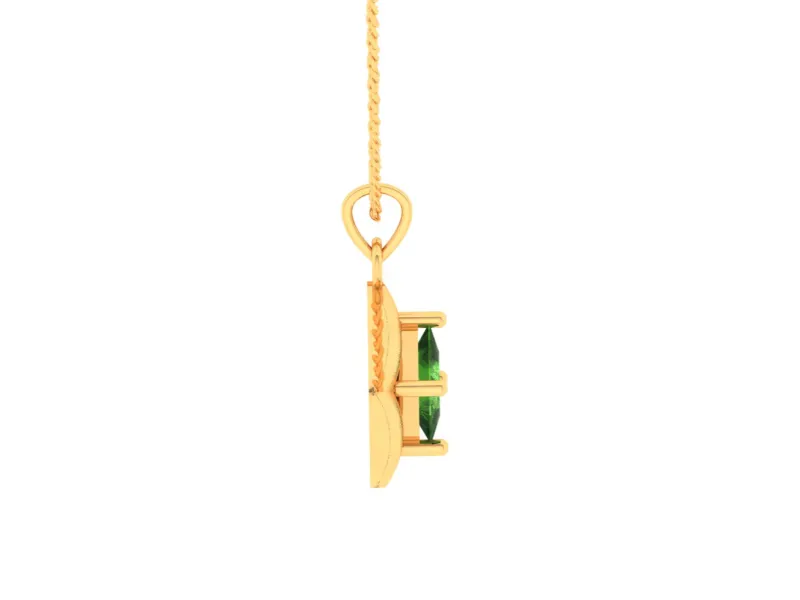 14k Diamond Shaped Gold Pendant With Green Stone