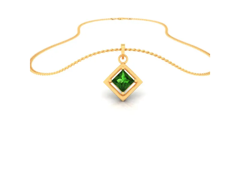 14k Diamond Shaped Gold Pendant With Green Stone