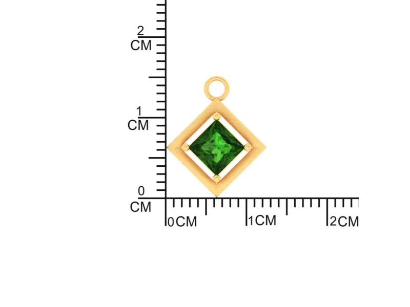 14k Diamond Shaped Gold Pendant With Green Stone