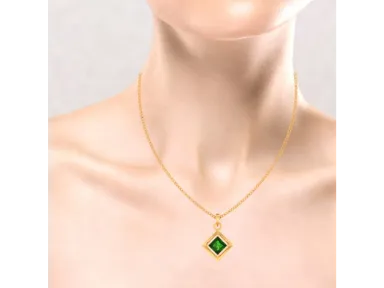 14k Diamond Shaped Gold Pendant With Green Stone