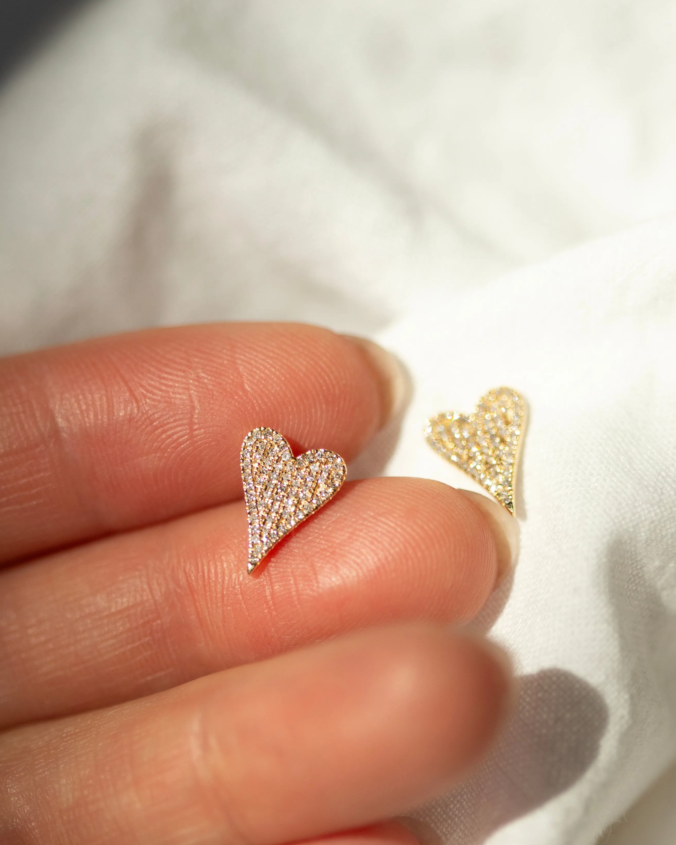 14k Small Pave Diamond Heart Earrings