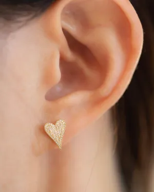 14k Small Pave Diamond Heart Earrings