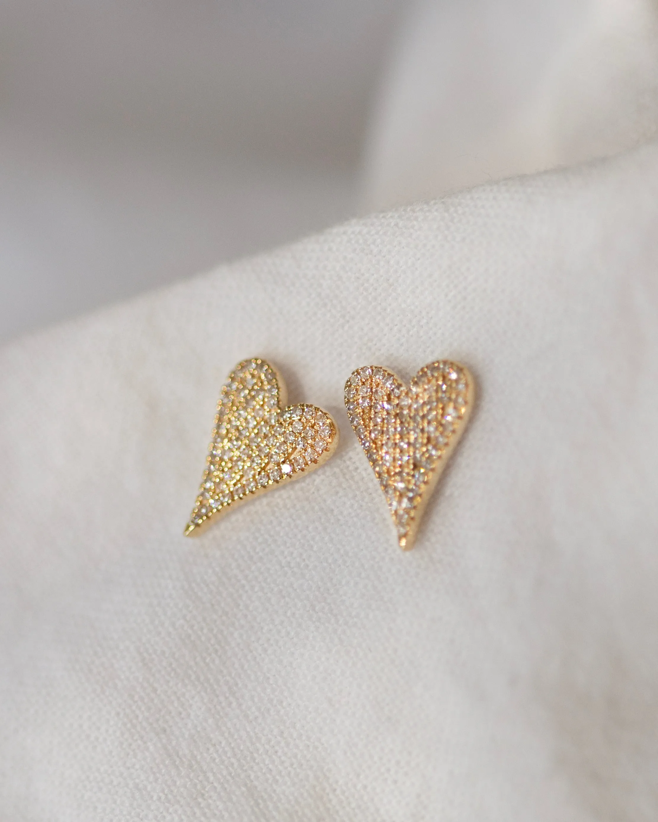 14k Small Pave Diamond Heart Earrings