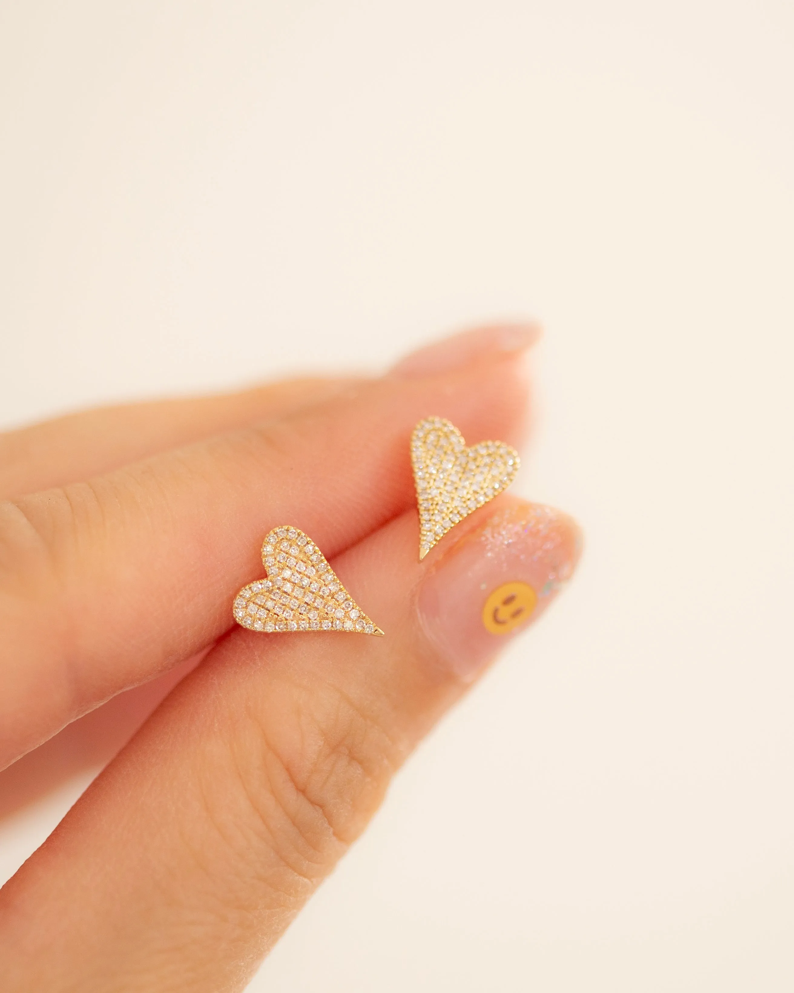 14k Small Pave Diamond Heart Earrings