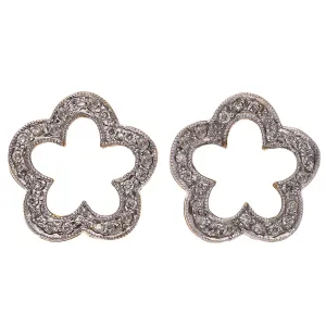 14K White and Yellow Gold Diamond Flower Shaped Earrings