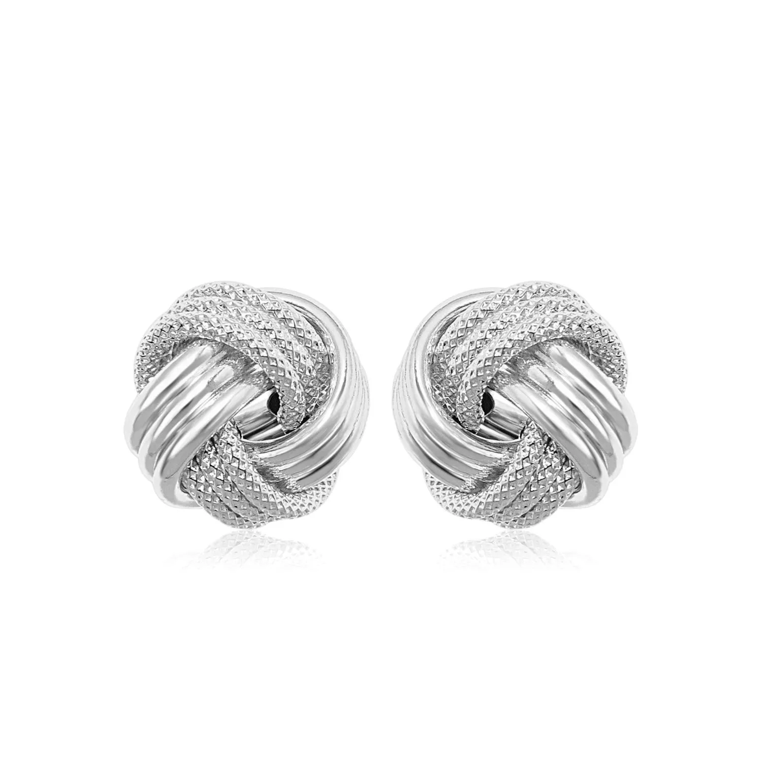 14k White Gold Love Knot with Ridge Texture Earrings