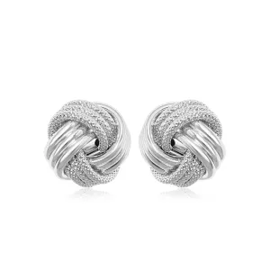 14k White Gold Love Knot with Ridge Texture Earrings