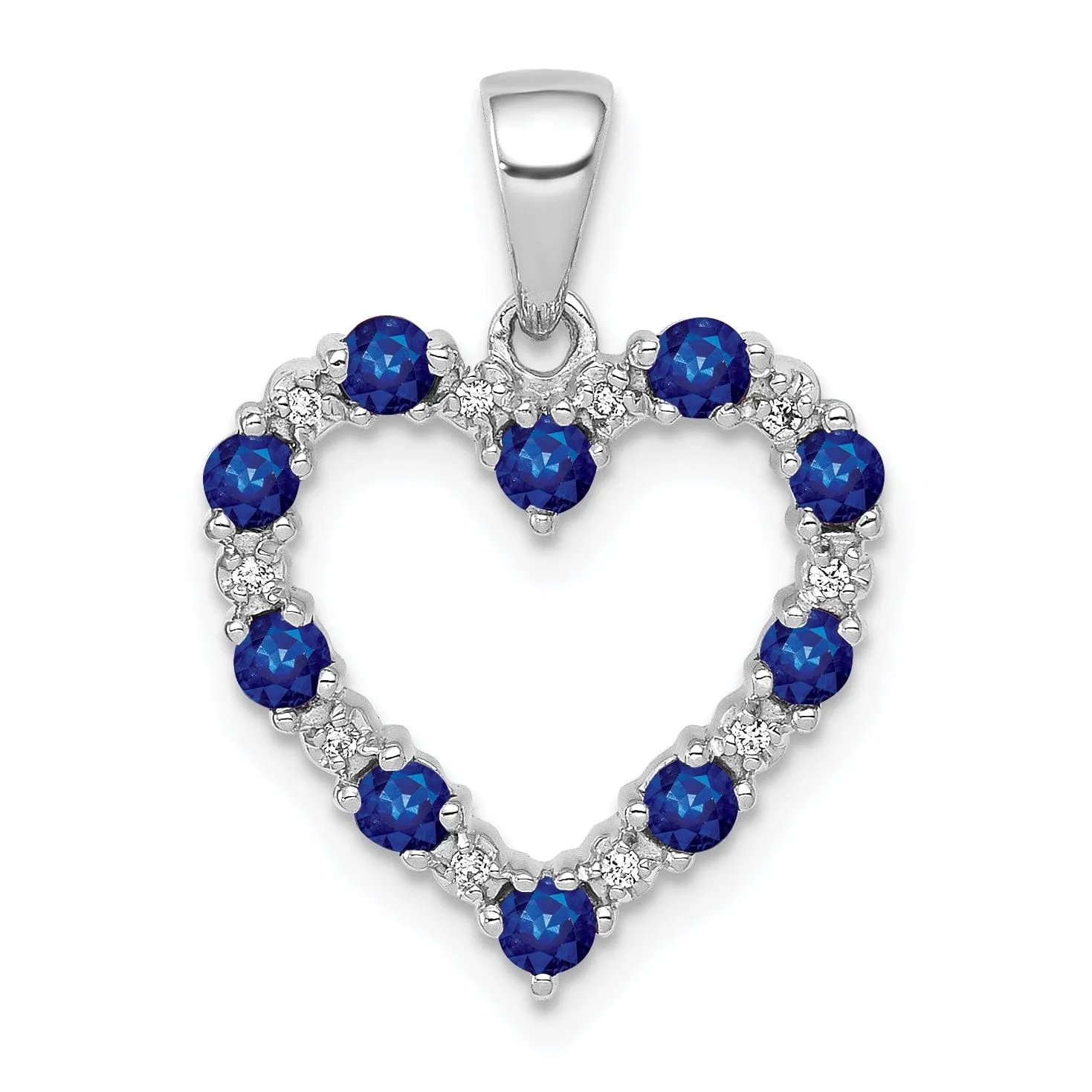 14k White Gold Polished Finish Open Back 0.03-CT Diamond & 0.41-CT Sapphire Heart Shape Design Charm Pendant