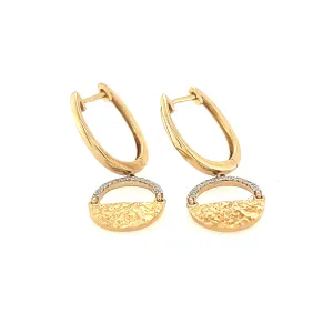 14K Yellow Gold Oval Drop Earrings with Diamond