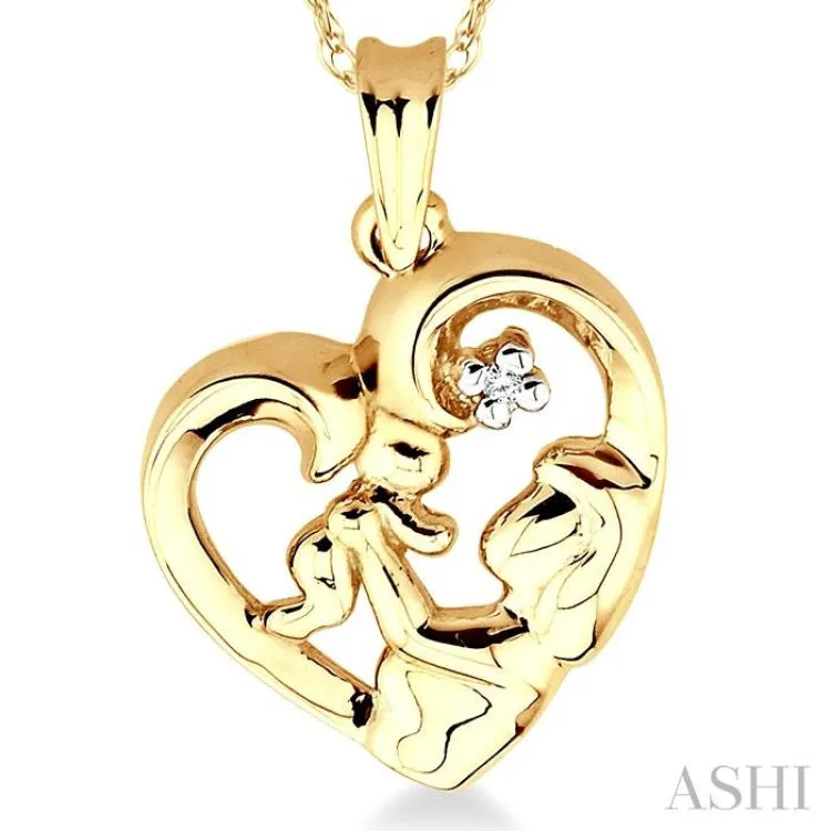 1/50 Ctw Round Cut Diamond Child & Mom Heart Shaped Pendant in 10K Yellow Gold With Chain