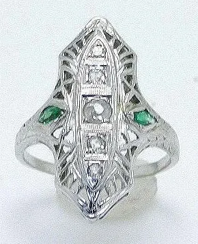 18K Diamond & Emerald Filigree Ring