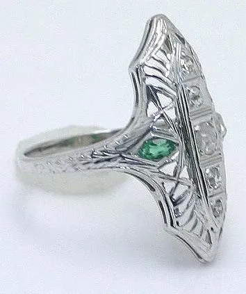 18K Diamond & Emerald Filigree Ring