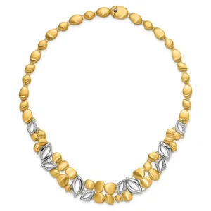 18k Two-tone Gold Polished and Satin Fancy Diamond Necklace