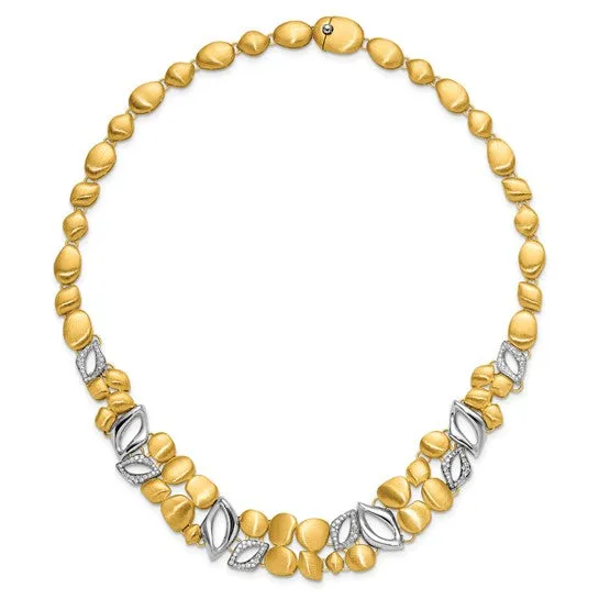 18k Two-tone Gold Polished and Satin Fancy Diamond Necklace