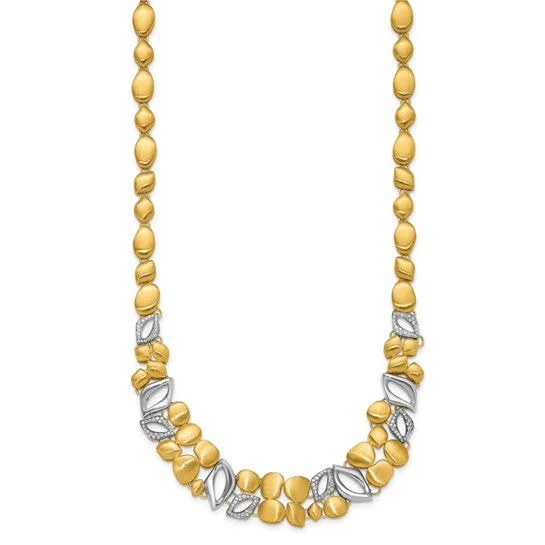 18k Two-tone Gold Polished and Satin Fancy Diamond Necklace