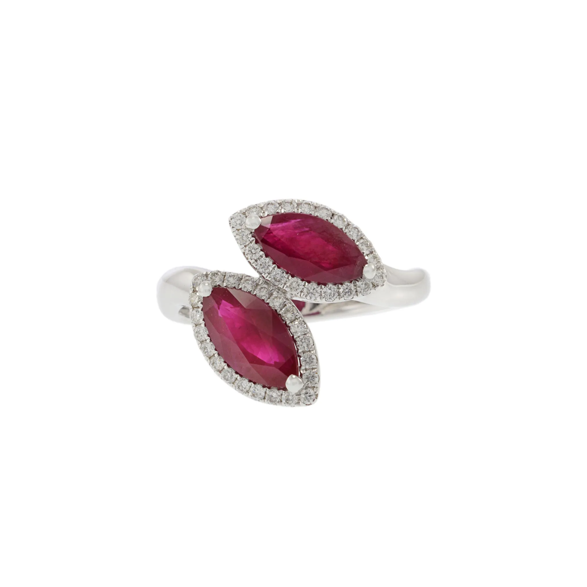 18KT White Gold Ruby and Diamond Double Petal Ring