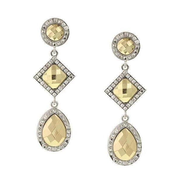 1928 Jewelry Fusion Lux Faceted Stone Triple Drop Earrings