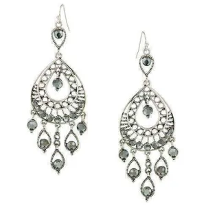 1928 Jewelry Hematite Crystal Filigree Statement Teardrop Earrings