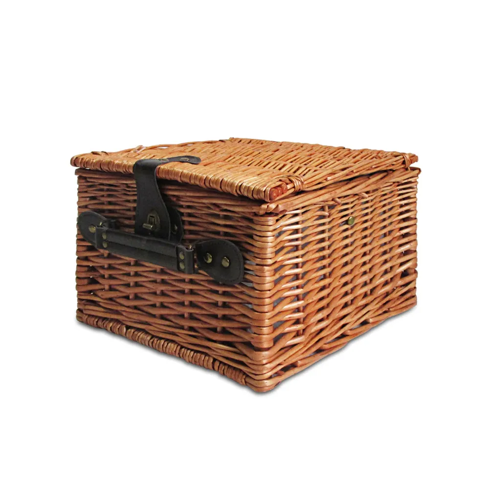 2 Person Willow Picnic Basket Set Insulated Cooler Bag Blanket Alfresco