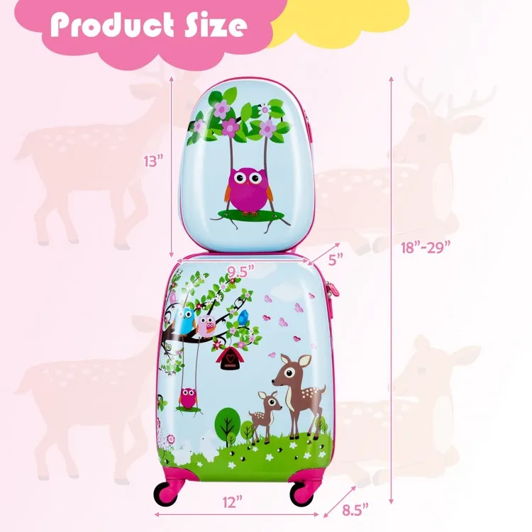 2 Pieces 12 Inch 16 Inch Kids Luggage Set with Backpack and Suitcase - Deer