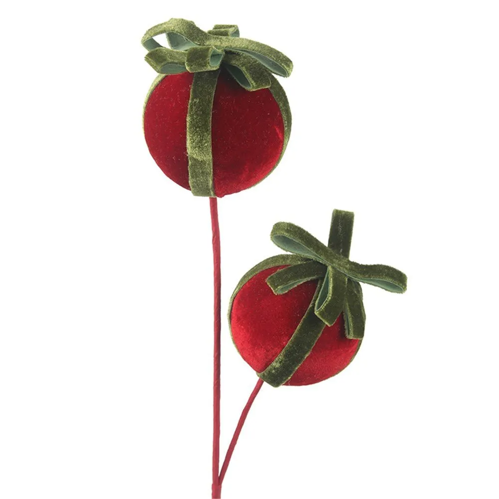 2pk Red Velvet Bauble Ball on Long Stem