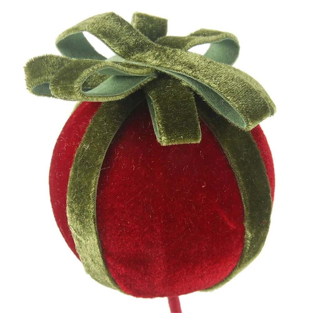 2pk Red Velvet Bauble Ball on Long Stem