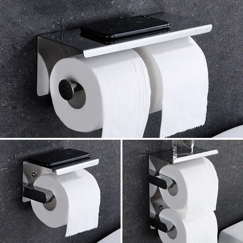 304 Stainless Steel Toilet Paper Holder Punch-Free Kitchen and Bathroom  Phone Holder