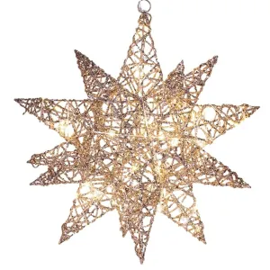 50cm Champagne Wire Glitter Celestial Star with LED Lights Tree Ornament