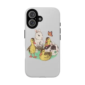 Adorable Bunny & Duckling Magnetic Phone Case - Retro 80s Style