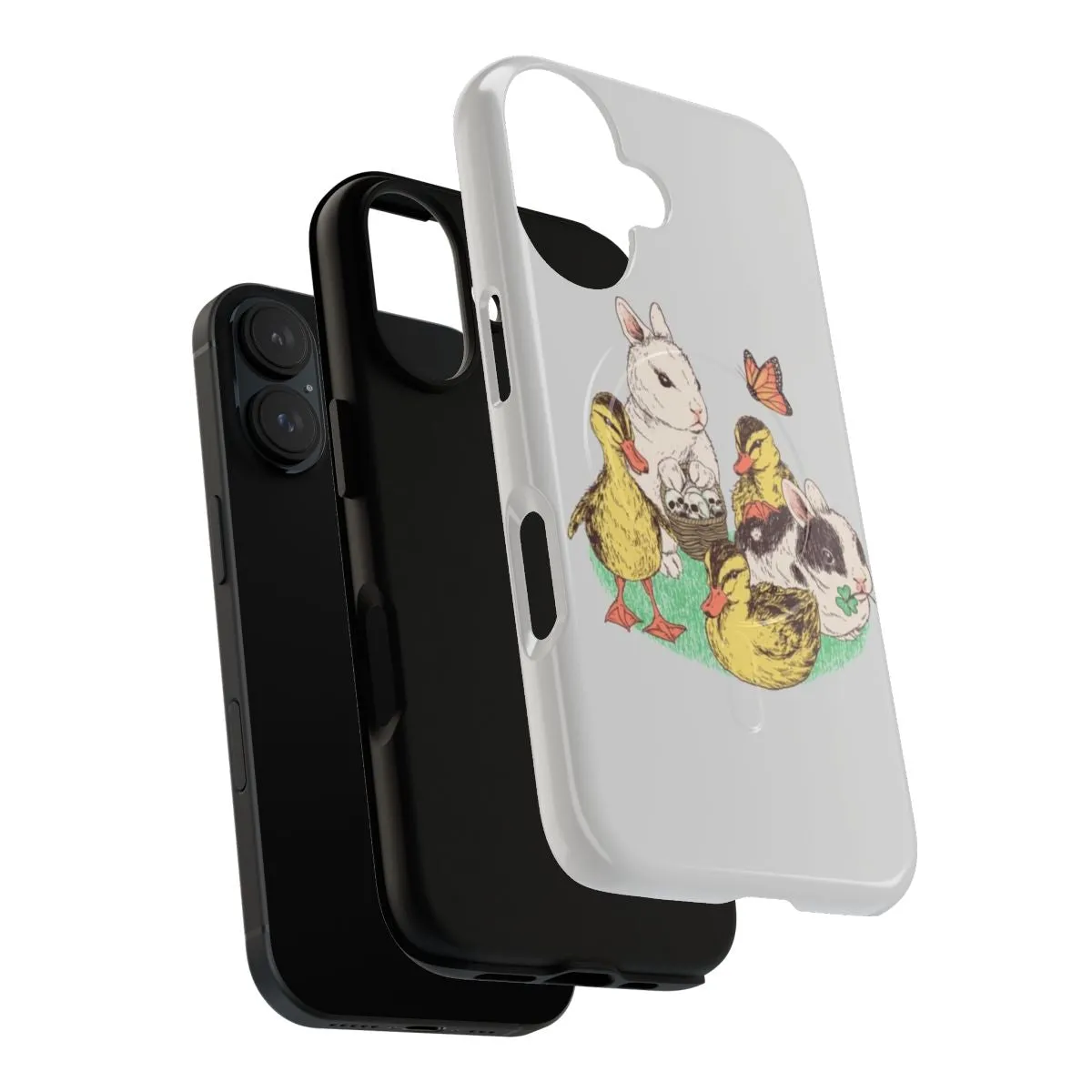 Adorable Bunny & Duckling Magnetic Phone Case - Retro 80s Style