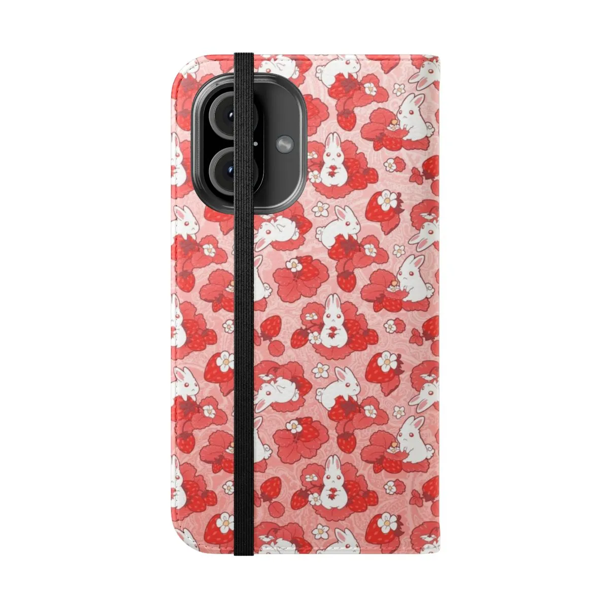 Adorable Strawberry Rabbit Flip Cover Phone Case