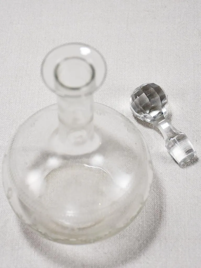 Antique French carafe with stopper and pretty etched pattern