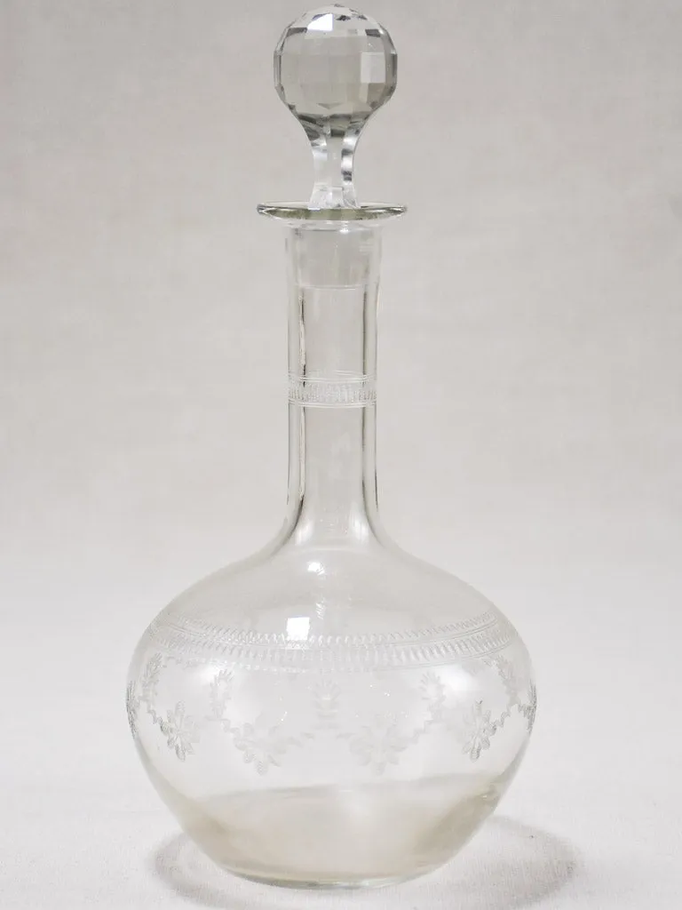 Antique French carafe with stopper and pretty etched pattern