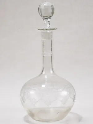 Antique French carafe with stopper and pretty etched pattern