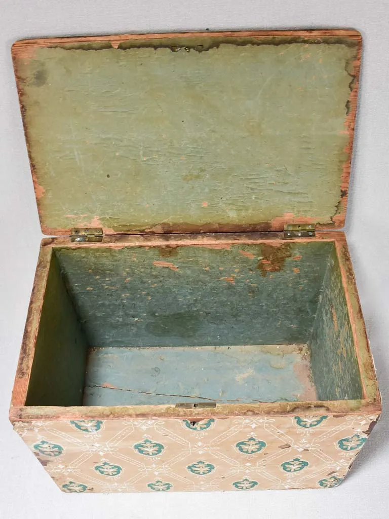 Antique French storage chest with pretty paper 15¾"