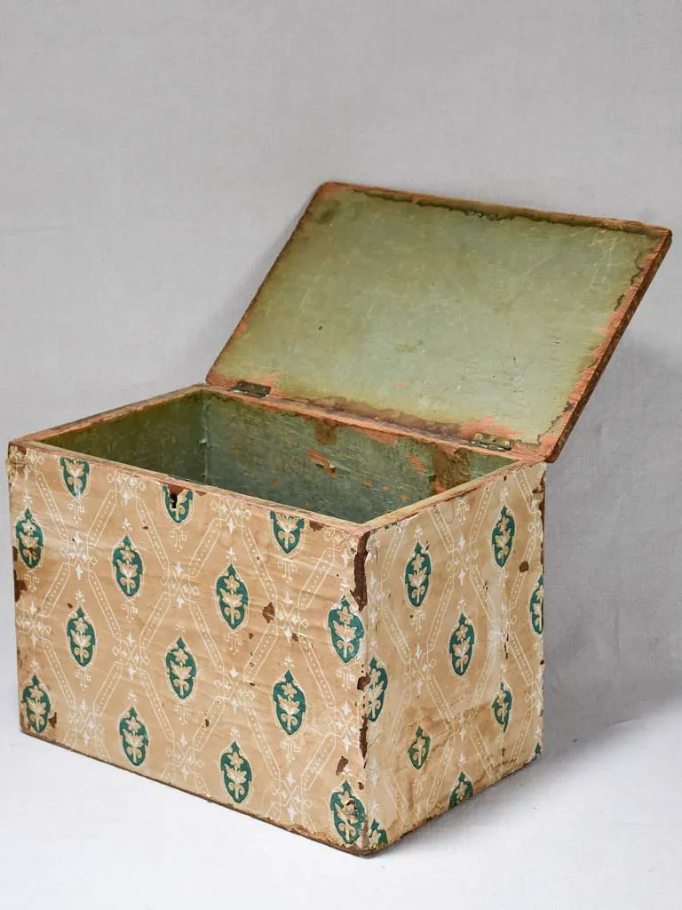 Antique French storage chest with pretty paper 15¾"