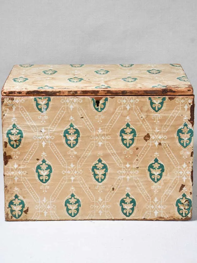 Antique French storage chest with pretty paper 15¾"