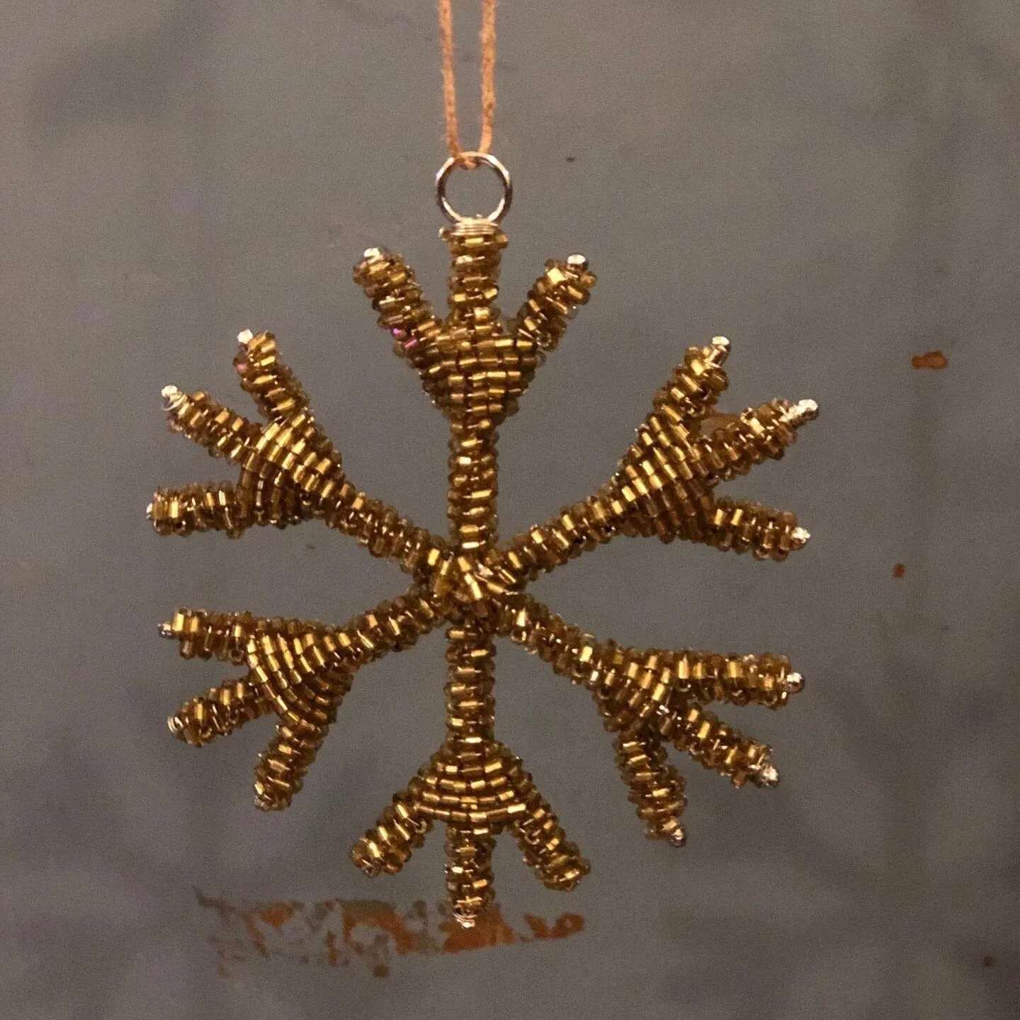 Antique Gold Beaded Snowflake Hanging Decoration - Two Sizes