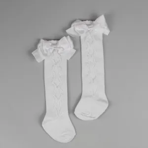 Baby Girl Bow Knee Socks - White - Pex Grazia