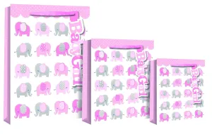 Baby Girl - Elephant Design Gift Bag - Medium size 22 x 10 x 25cm