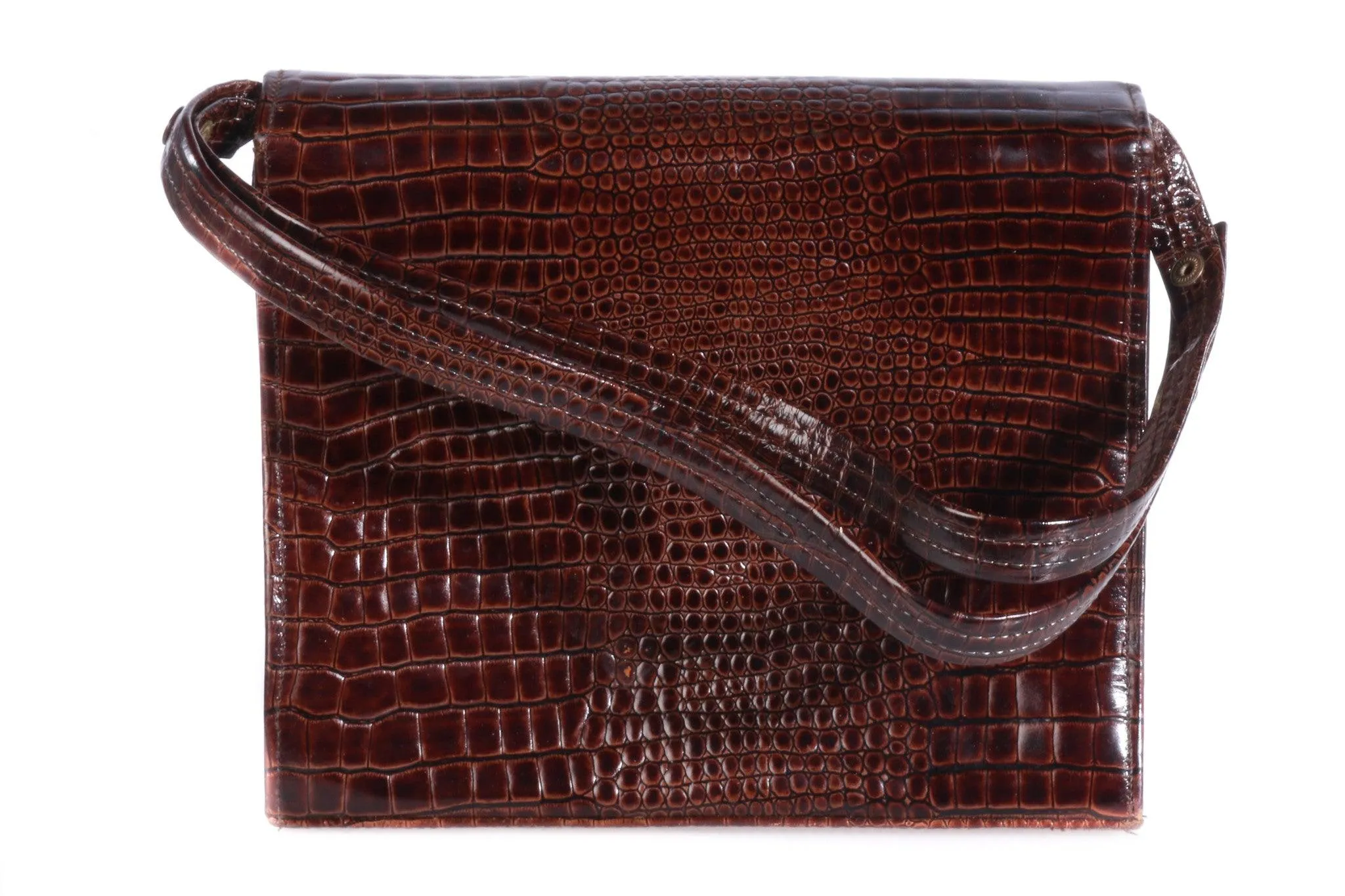 Bally Vintage Brown Mock Croc Leather Handbag