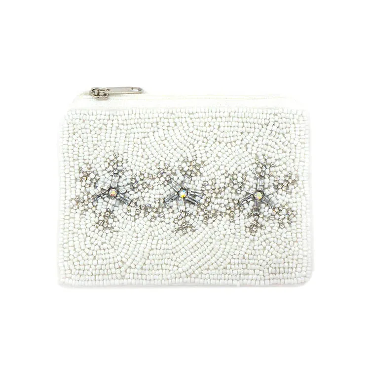 Beaded Snowflake Coin Purse - White