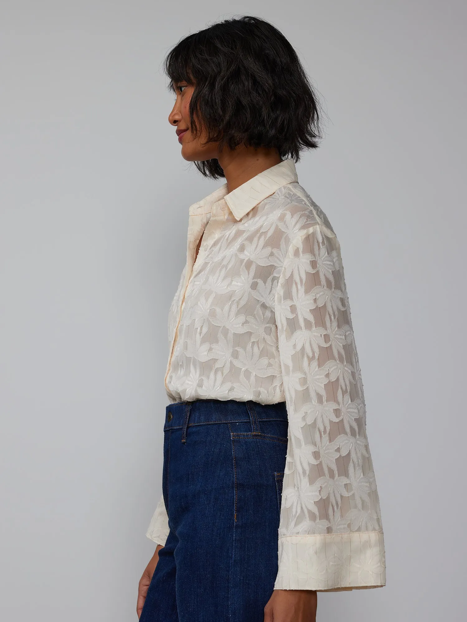 Bell Sleeve Lurex Floral Shirt