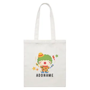 Birthday Circus Happy Clown Juggling Addname White Canvas Bag