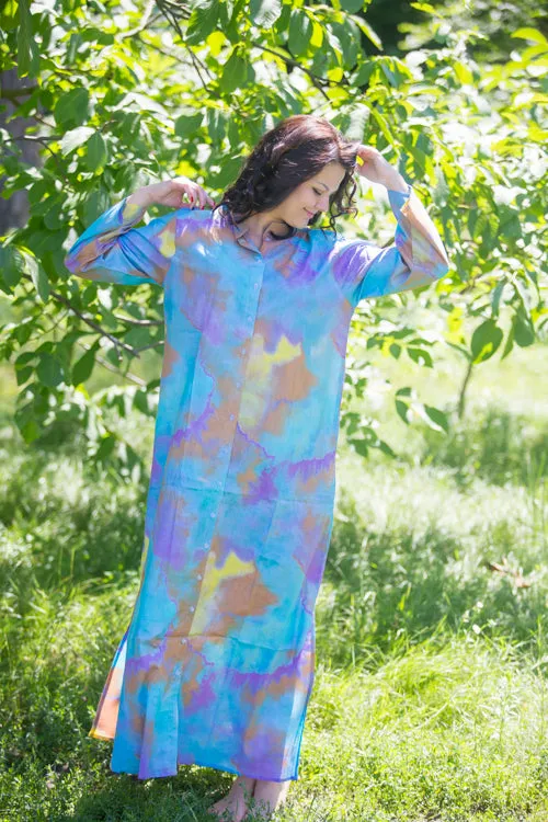 Blue Charming Collars Style Caftan in Batik Watercolor Pattern