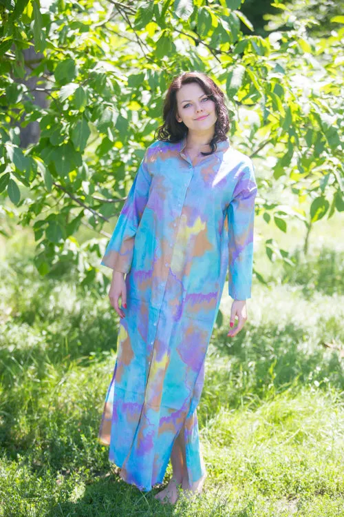 Blue Charming Collars Style Caftan in Batik Watercolor Pattern